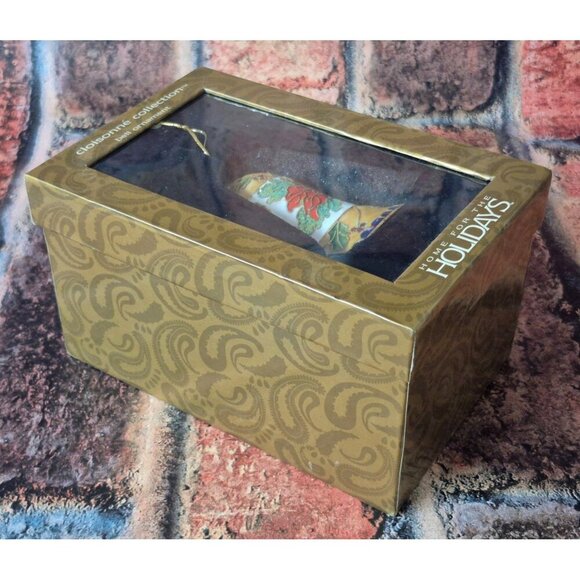 NWT Vintage Home for the Holidays Cloisonne Christmas Bell Poinsette & Holly Dec - Picture 4 of 9